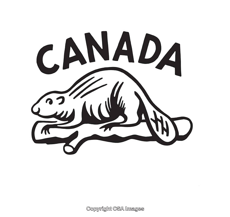 Black and White Line Drawing of Beaver with Canada Text