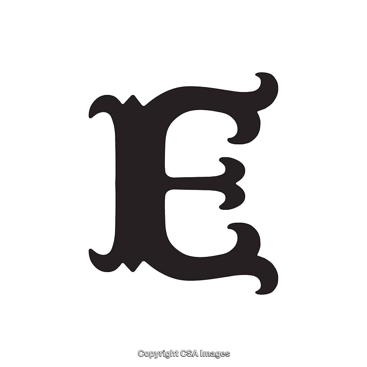 Stylized Black Letter E on White Background for Design Uses