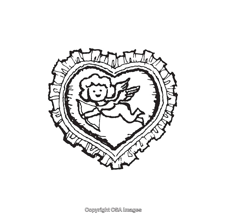 Heart Shaped Valentine Design with Angel Illustration in Black and White