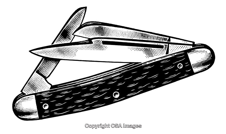 Vintage Black And White Engraving of a Folding Pocket Knife