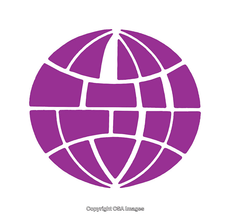 Vibrant Purple Globe Icon with Geometric Design Elements
