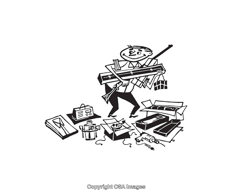 Black and White Line Art of Individual Carrying Boxes and Packages