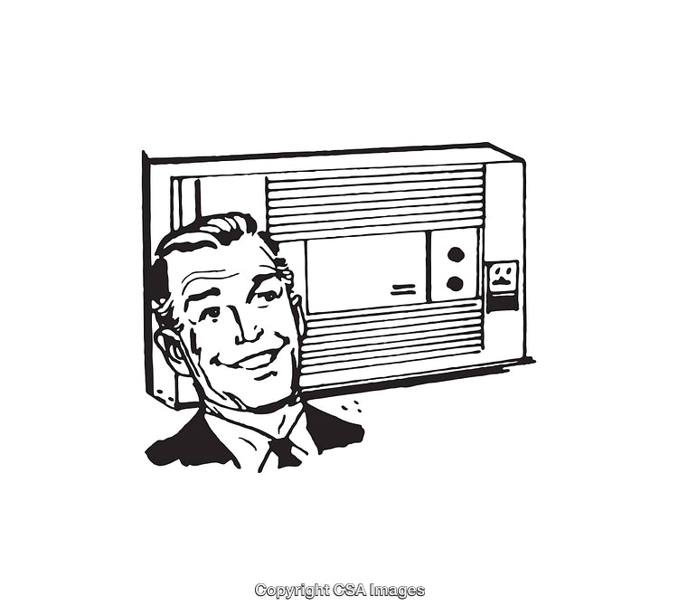 Retro Black and White Illustration of a Man with a Radio System