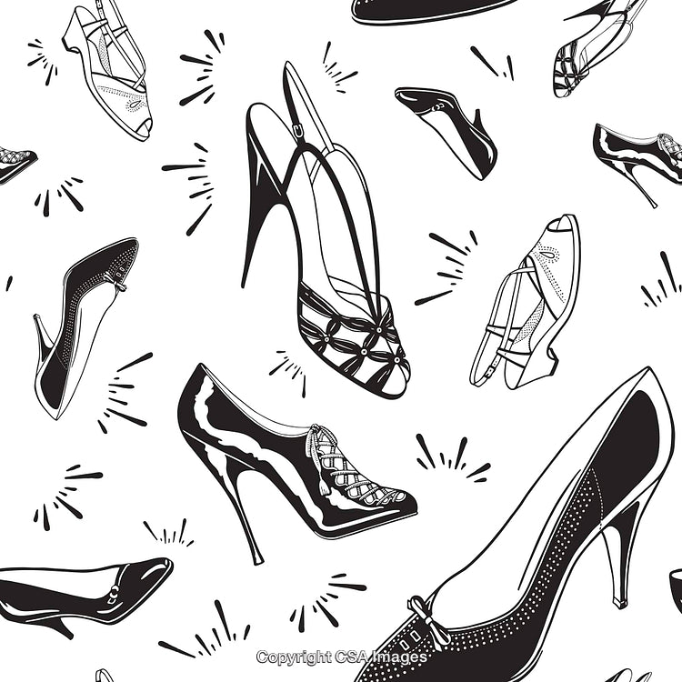 Elegant High Heel Shoes Illustration Pattern in Black and White