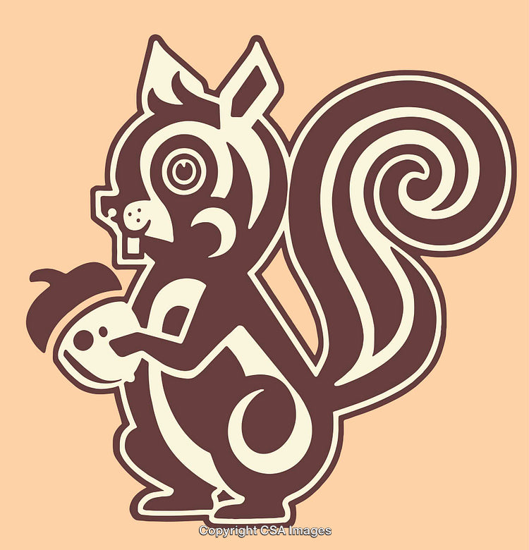 Cute Decorative Squirrel Illustration With Acorn in Geometric Style