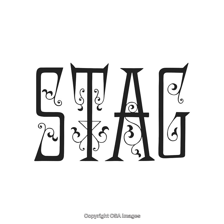 Ornate Typography Design Featuring the Word Stag with Swirling Elements