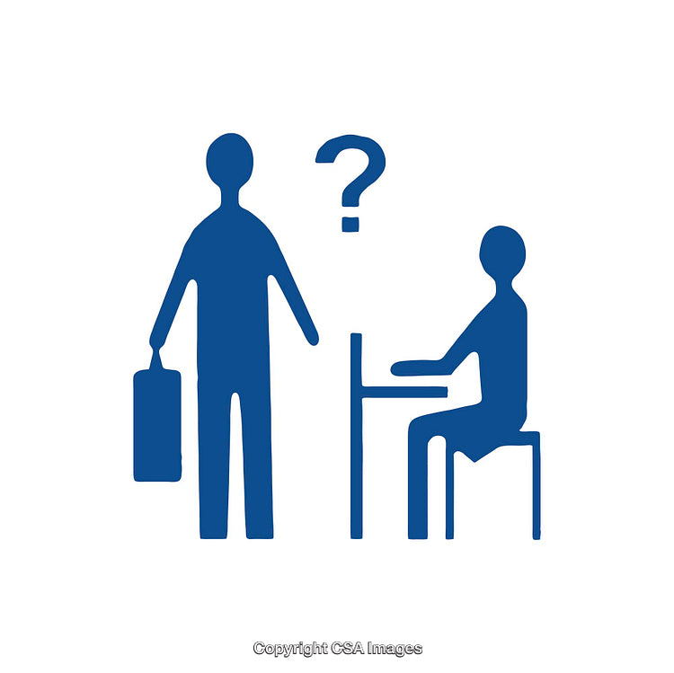 Simple Blue Icon of Two People Interacting with a Question Mark