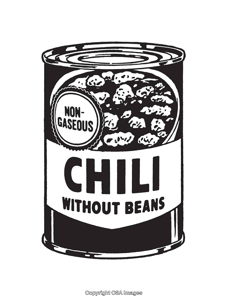 Black and White Illustration of a Chili Can Label Without Beans
