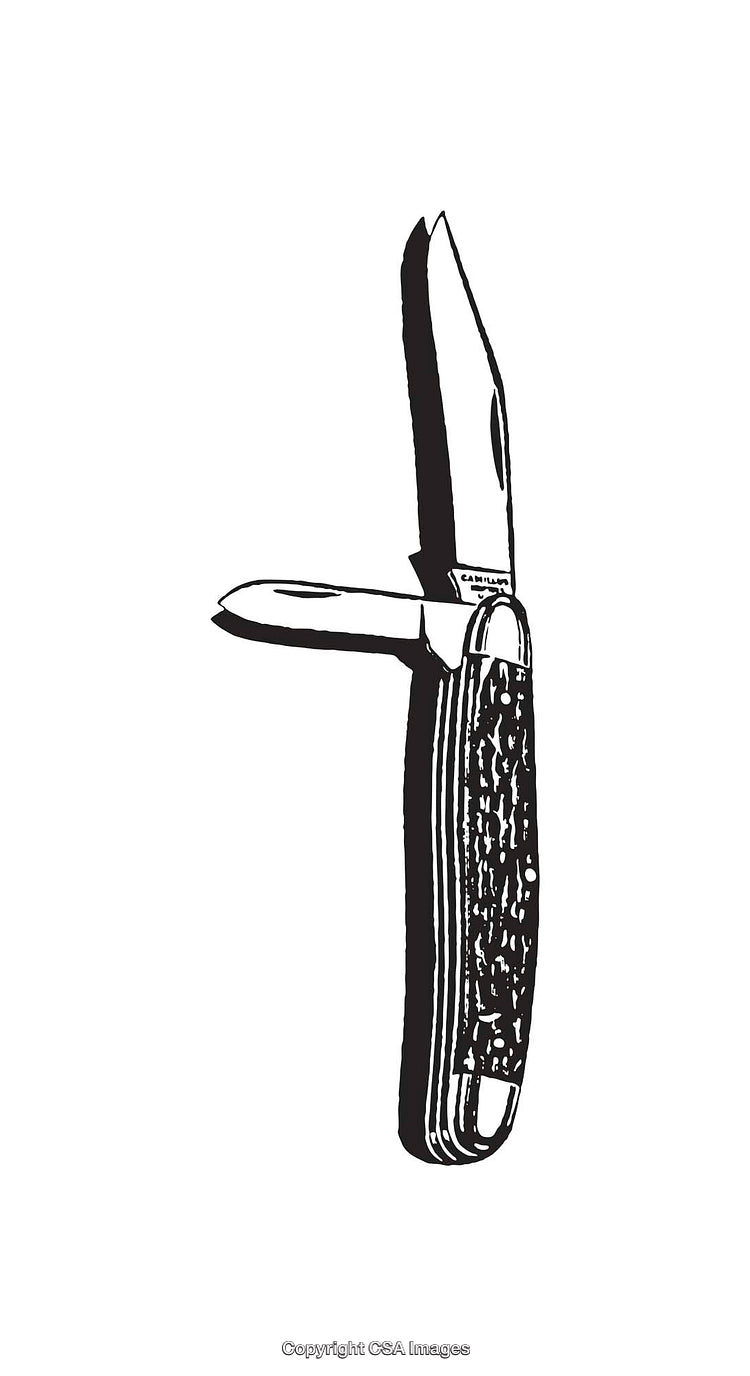 Black And White Line Art Illustration of a Pocket Knife