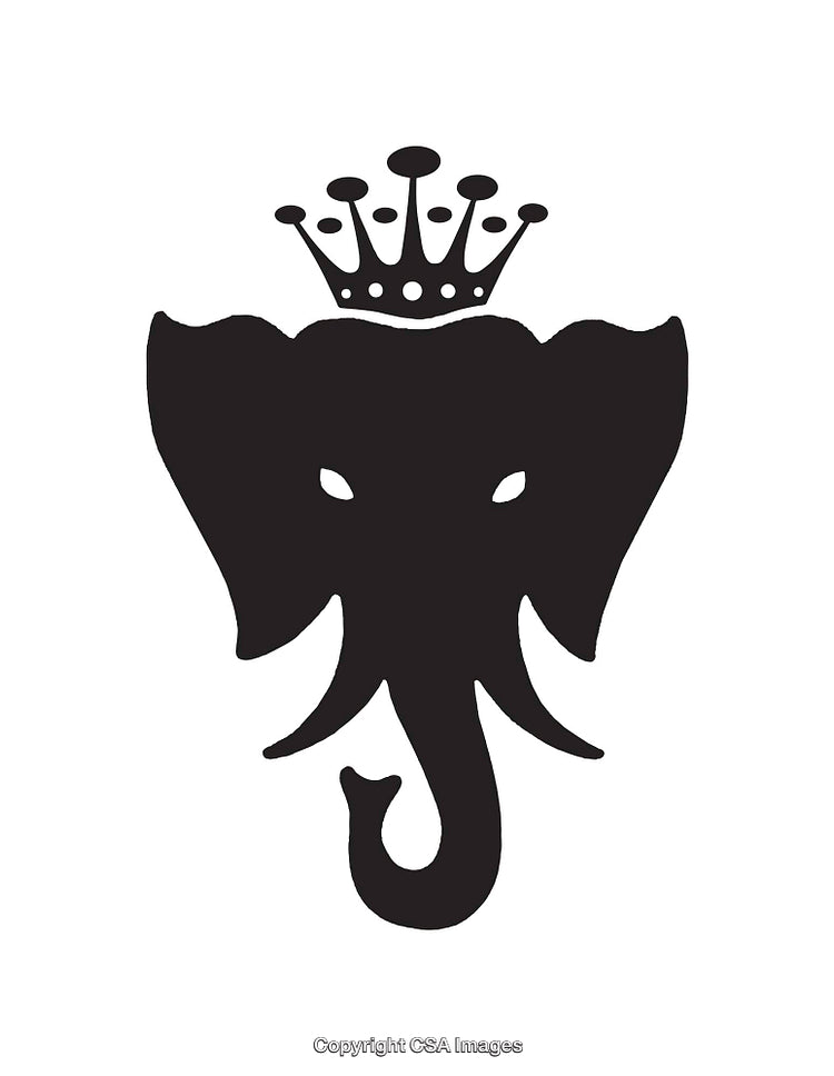 Elephant Icon Design With Crown in Silhouette Style