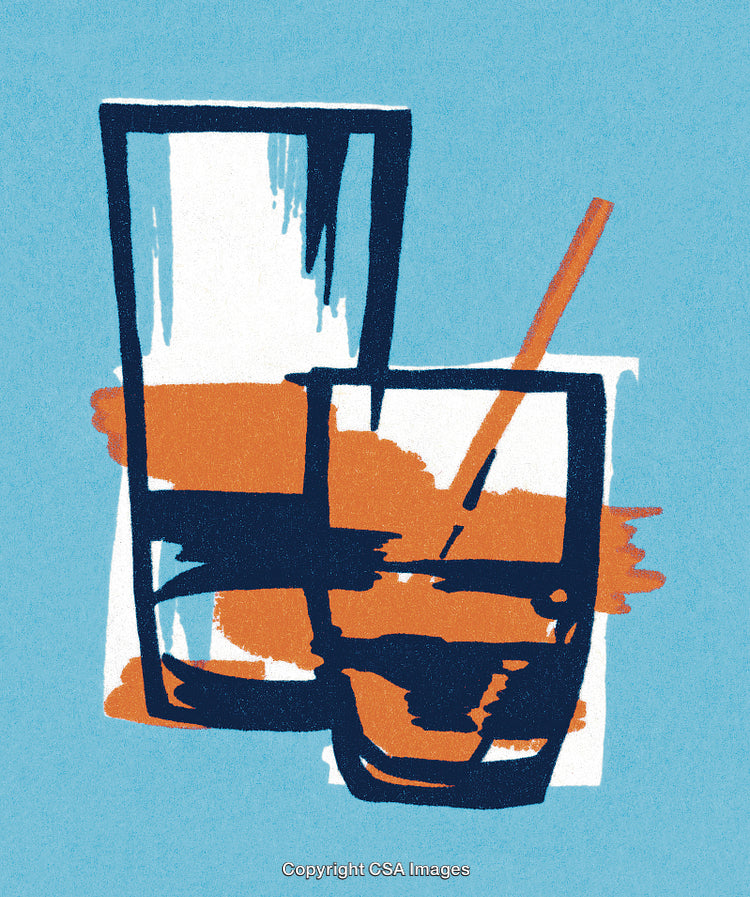 Abstract Illustration of Two Glasses with Orange and Blue Accents