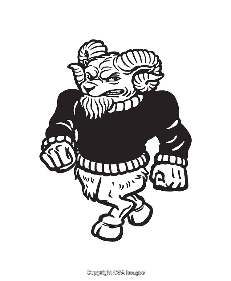 Black and White Line Art of a Goat-Like Mythical Creature Walking