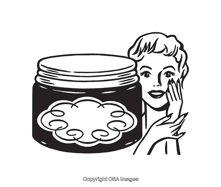 Vintage Line Art Illustration of a Woman with a Cosmetic Jar