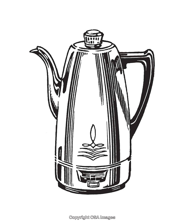 Vintage Line Art Illustration of a Retro Coffee Percolator