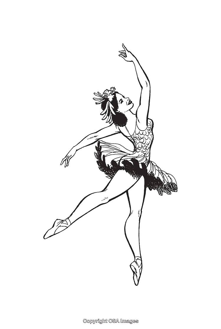 Elegant Ballerina Performing Graceful Dance Pose in Line Art Illustration