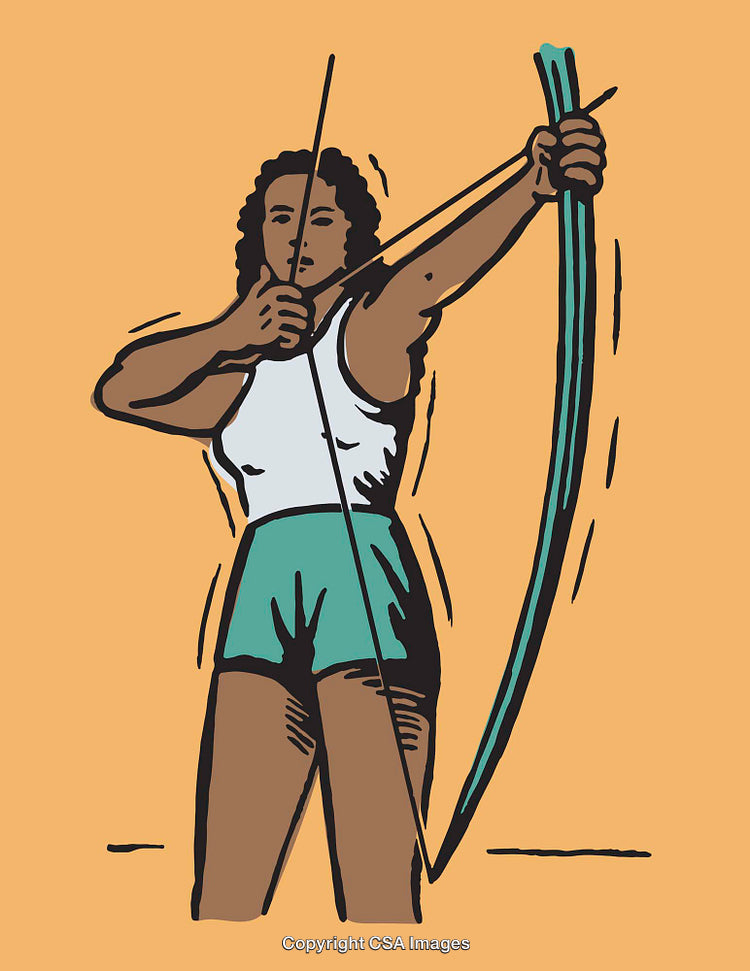 Woman Archer Practicing Sport in Stylish Color Line Art Illustration