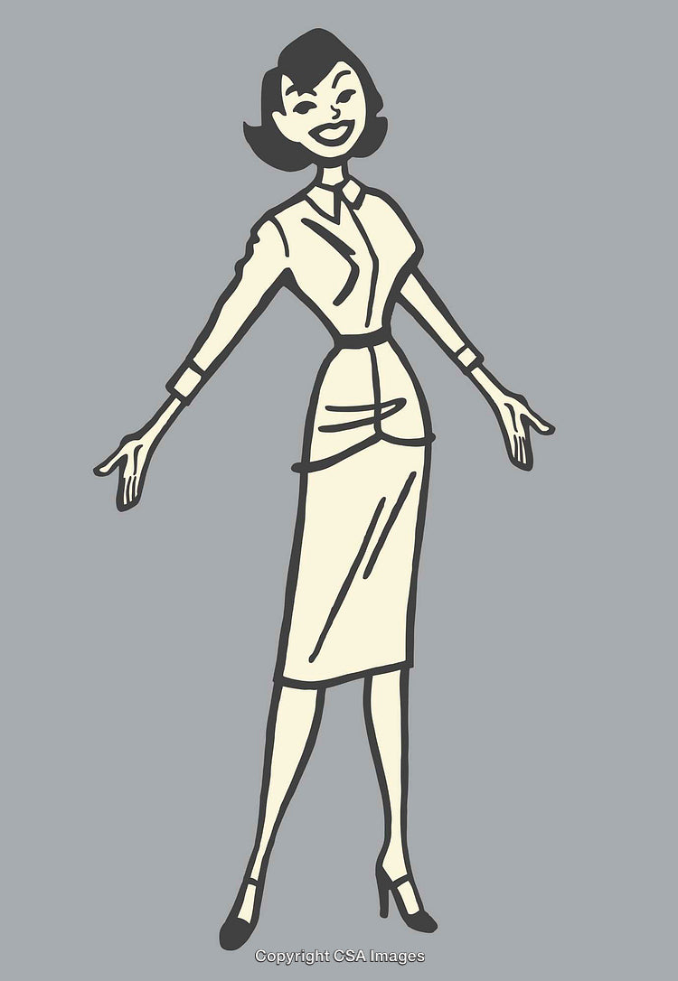 Retro Illustration of a Cheerful Woman in Business Attire