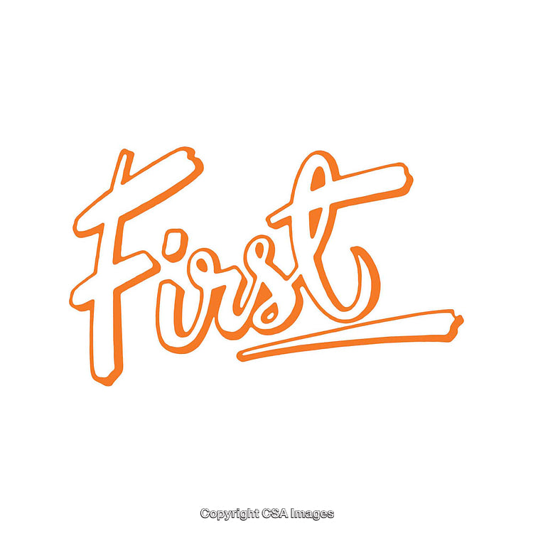 Orange Stylized Text Graphic Featuring the Word 'First' with Unique Design