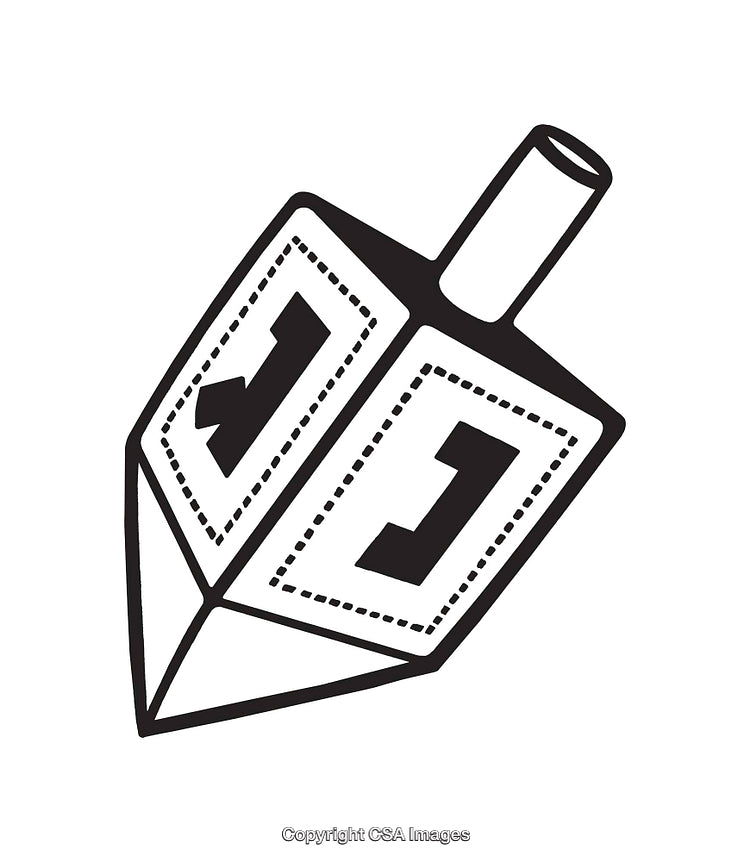 Black and White Dreidel Line Art with Intricate Details