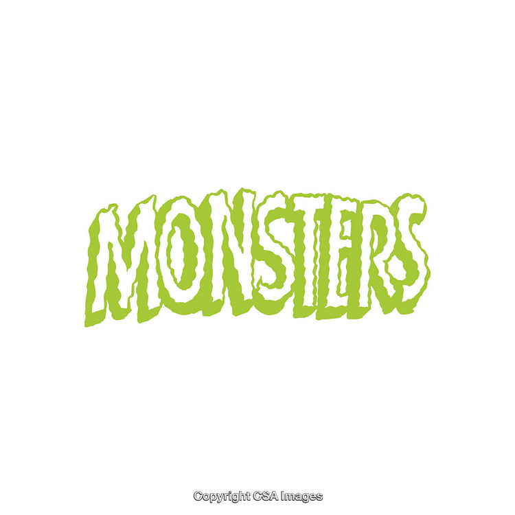 Green Typography Word 'Monsters' on a White Background