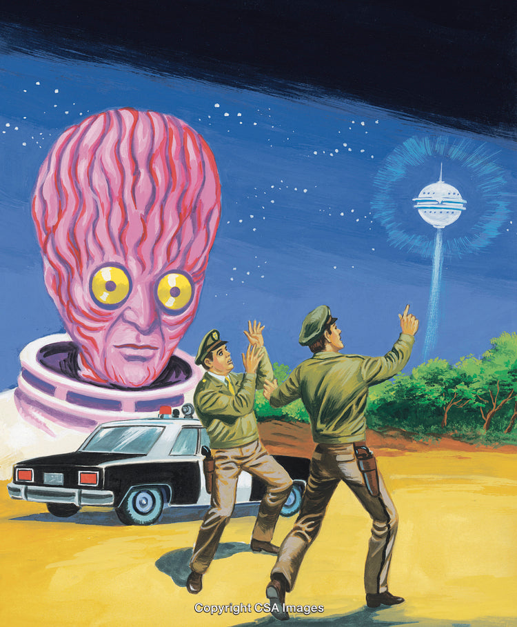 Futuristic Alien Encounter With Law Enforcement in a Sci-Fi Adventure Scene