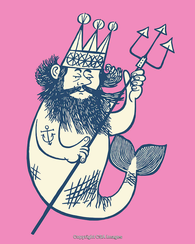 Whimsical Merfolk King Illustration with A Crown and Trident