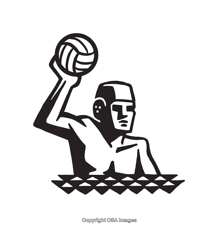Black and White Water Polo Player Line Art Vector Illustration