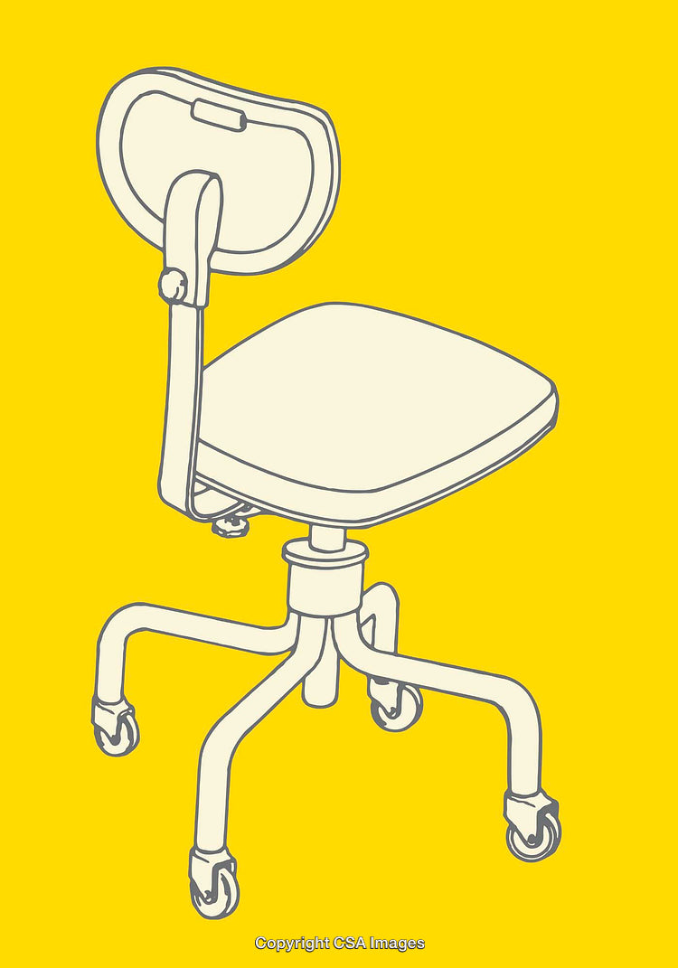 Illustration of a Swivel Chair on a Yellow Background in Line Art Style