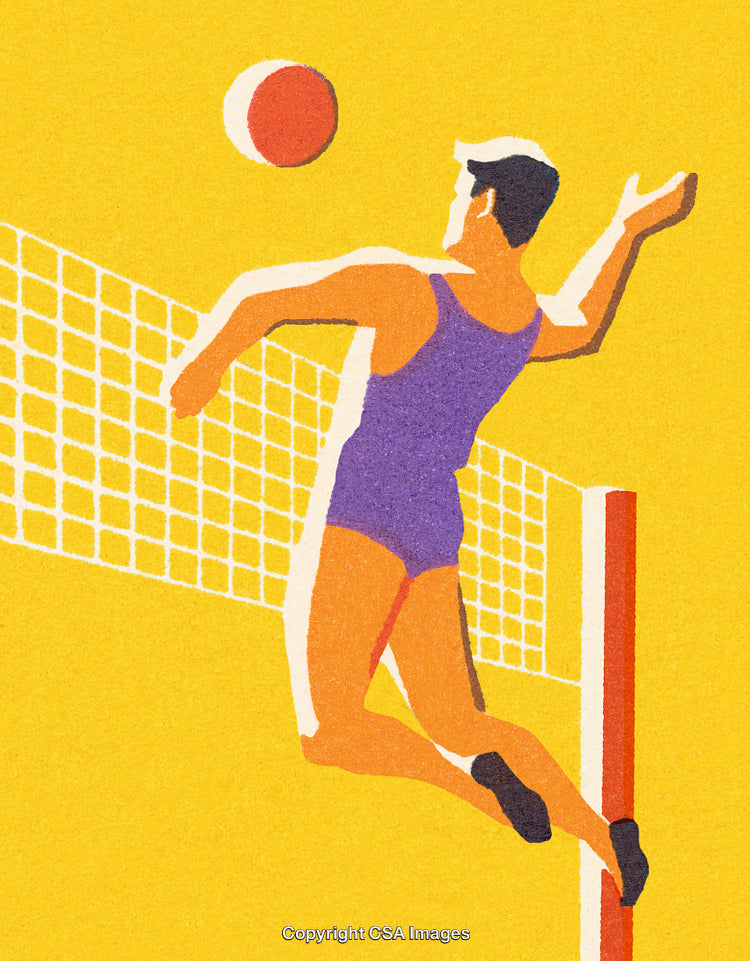 Athlete Playing Volleyball With Ball in Midair on Yellow Background