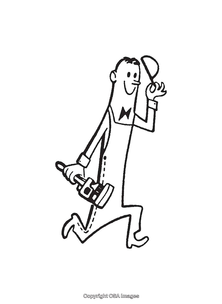 Vintage Retro Line Art of a Happy Male Worker with a Briefcase