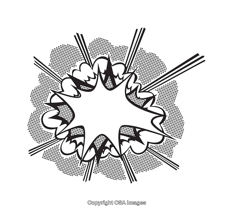 Black and White Comic Book Style Burst Illustration with Energy Lines