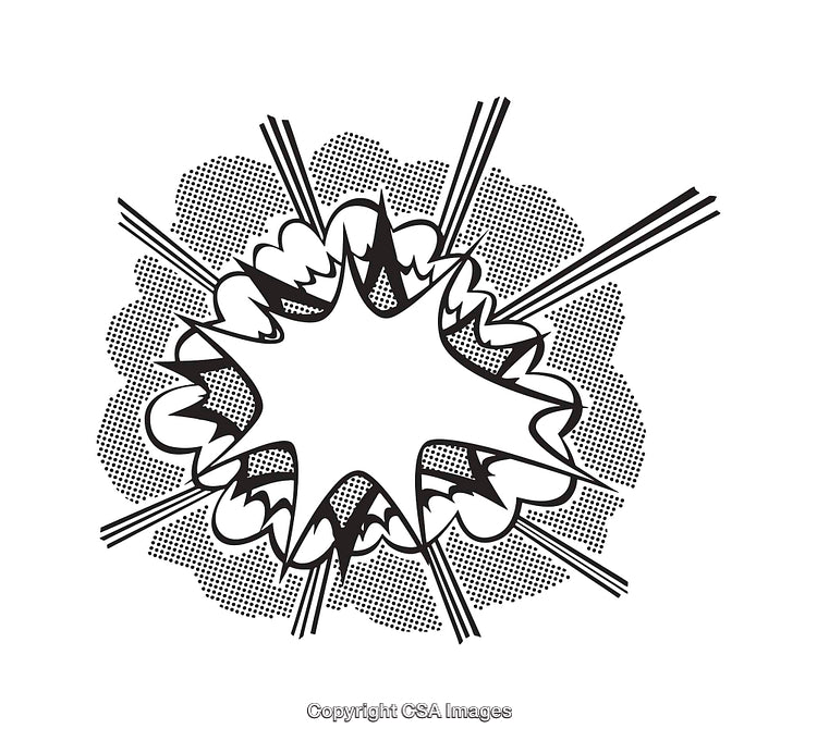 Black and White Comic Book Style Burst Illustration with Energy Lines
