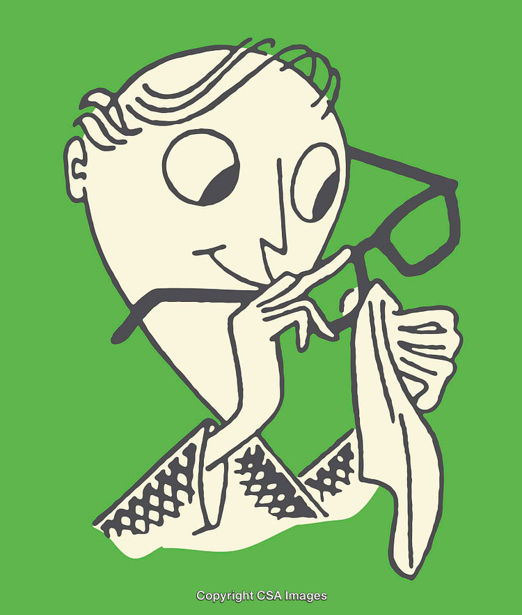 Creative Line Art Illustration of a Smiling Person Cleaning Glasses