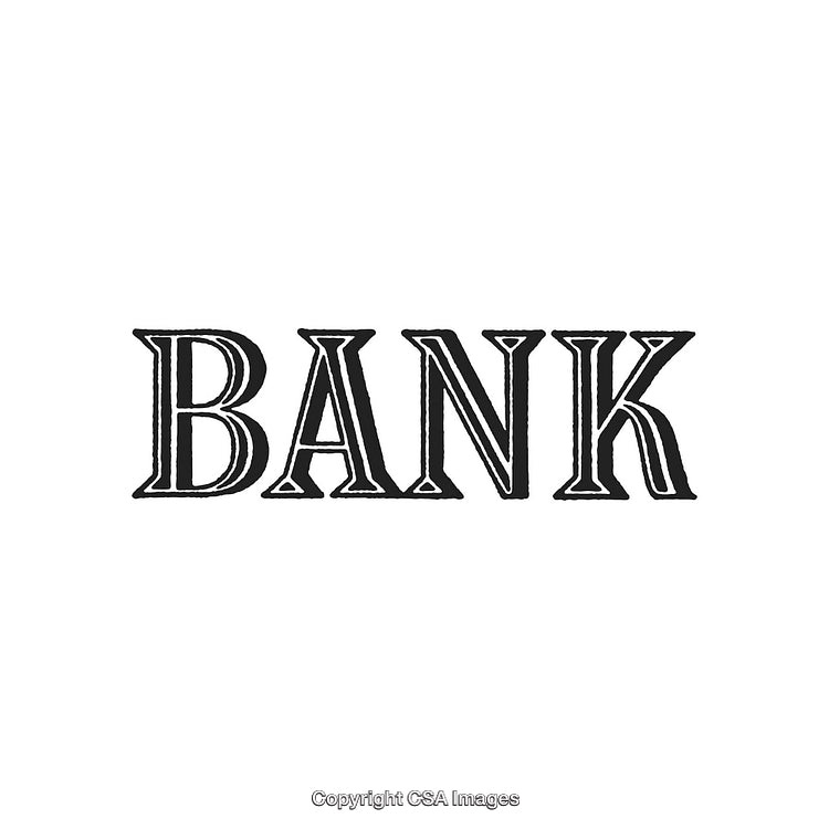 Vintage Decorative Bank Illustration with Classic Bold Typeface