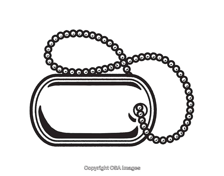 Black and White Line Art Illustration of a Military Identification Tag