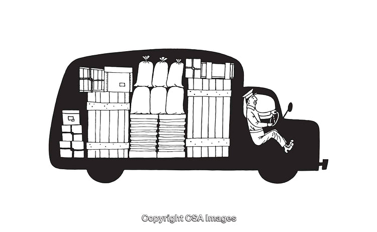 Line Art Illustration of a Fully Packed Delivery Truck with Cargo