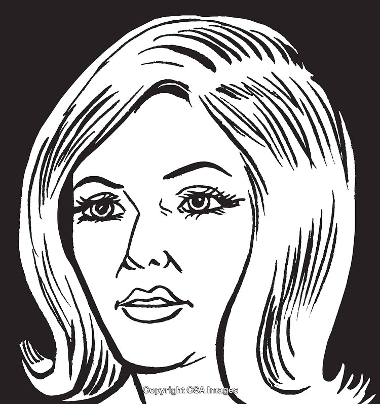 Illustrated Portrait of a Woman with Detailed Hair and Facial Features