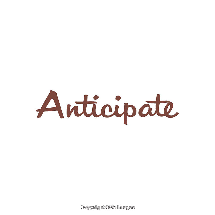 Handwritten Word 'Anticipate' in Simple Brown Font on White Background