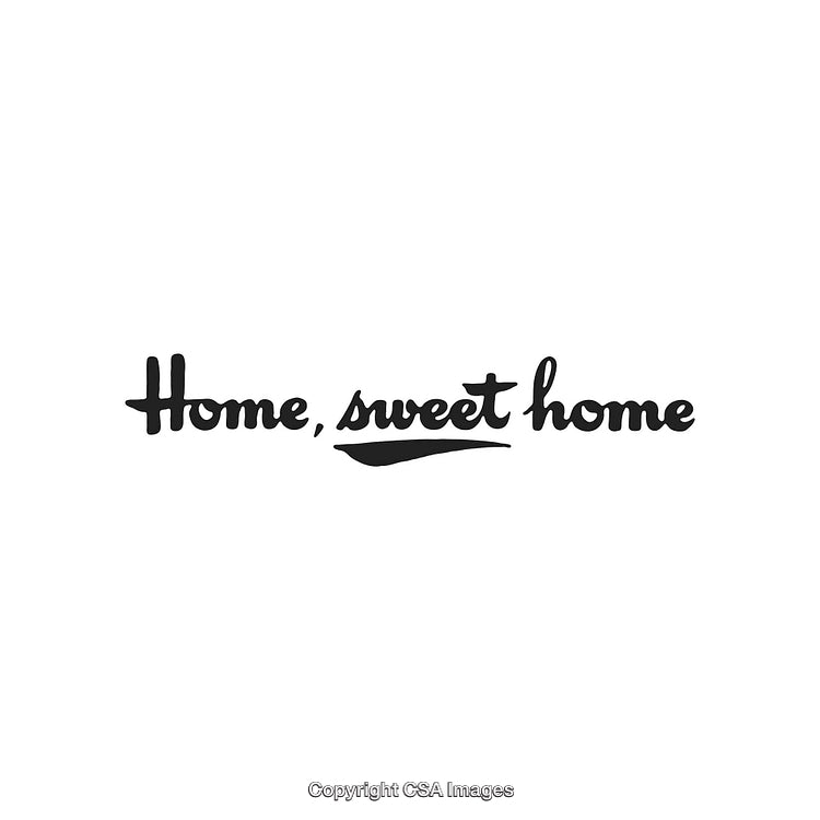 Handwritten Decorative Calligraphy Text Inscription 'Home, Sweet Home' on White Background