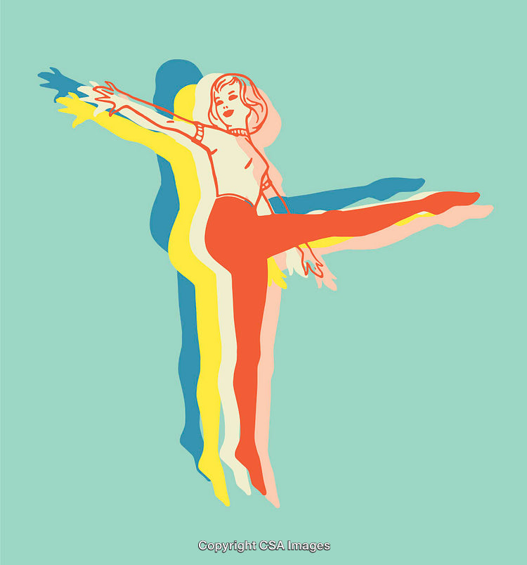 Colorful Line Art Illustration of a Dancing Woman with Dynamic Motion