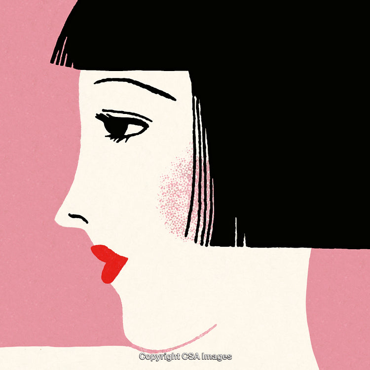 Minimalist Illustration of a Woman's Side Profile with Red Lips and Black Hair