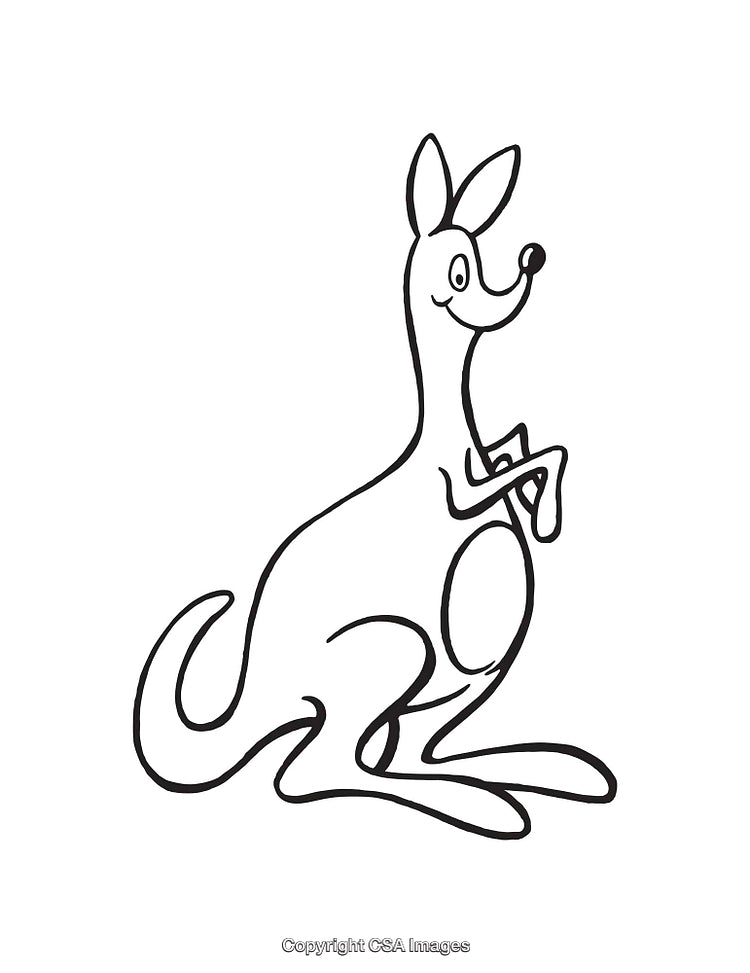 Cute Kangaroo Black and White Line Art Illustration