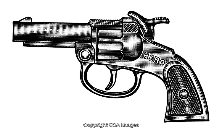 Highly Detailed Illustration of a Vintage Revolver in Black and White