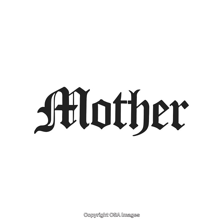Gothic Blackletter Font Spelling the Word Mother on White Background
