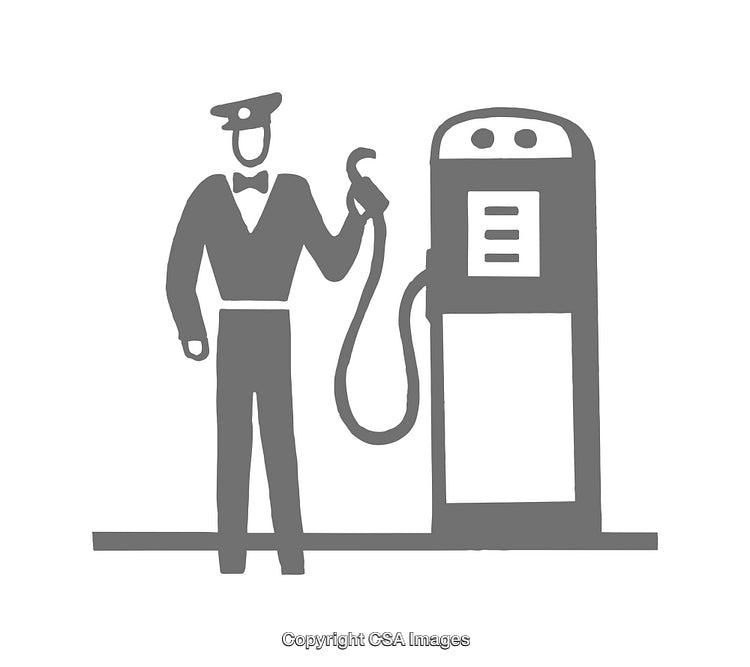 Vintage Style Gas Station Attendant Silhouette Icon Illustration