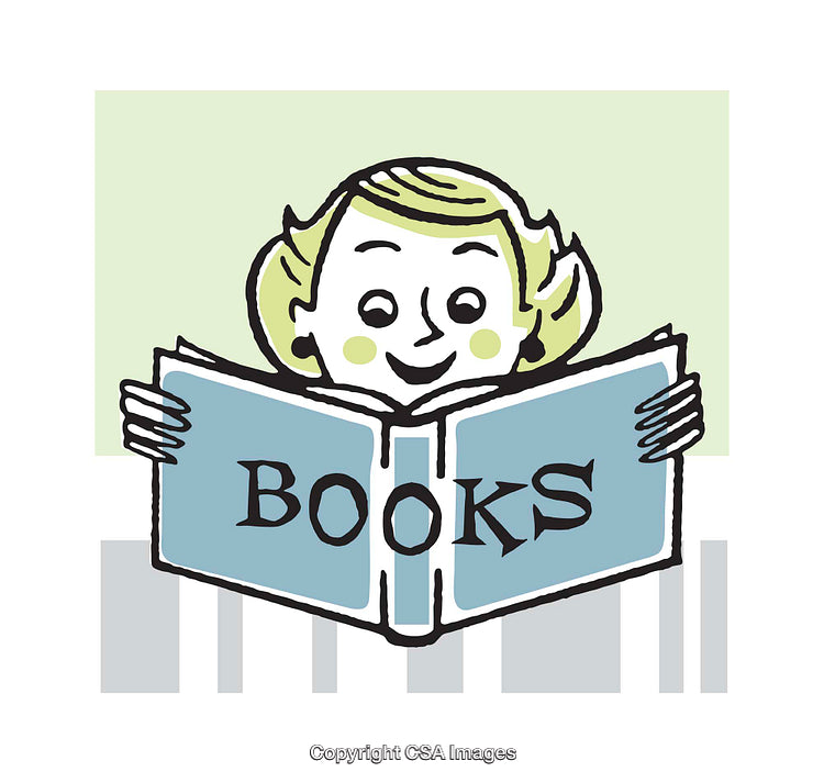 Playful Illustration of a Smiling Child Reading a Book