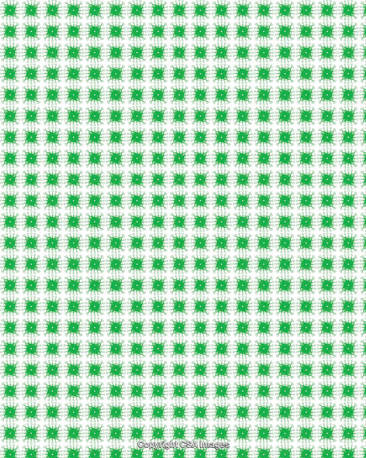 Green Abstract Pattern Composed of Repeating Geometric Shapes on White Background