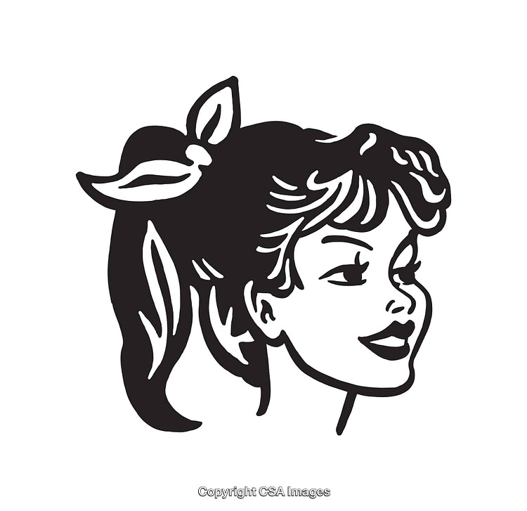 Vintage Black and White Line Art Illustration of a Woman's Portrait