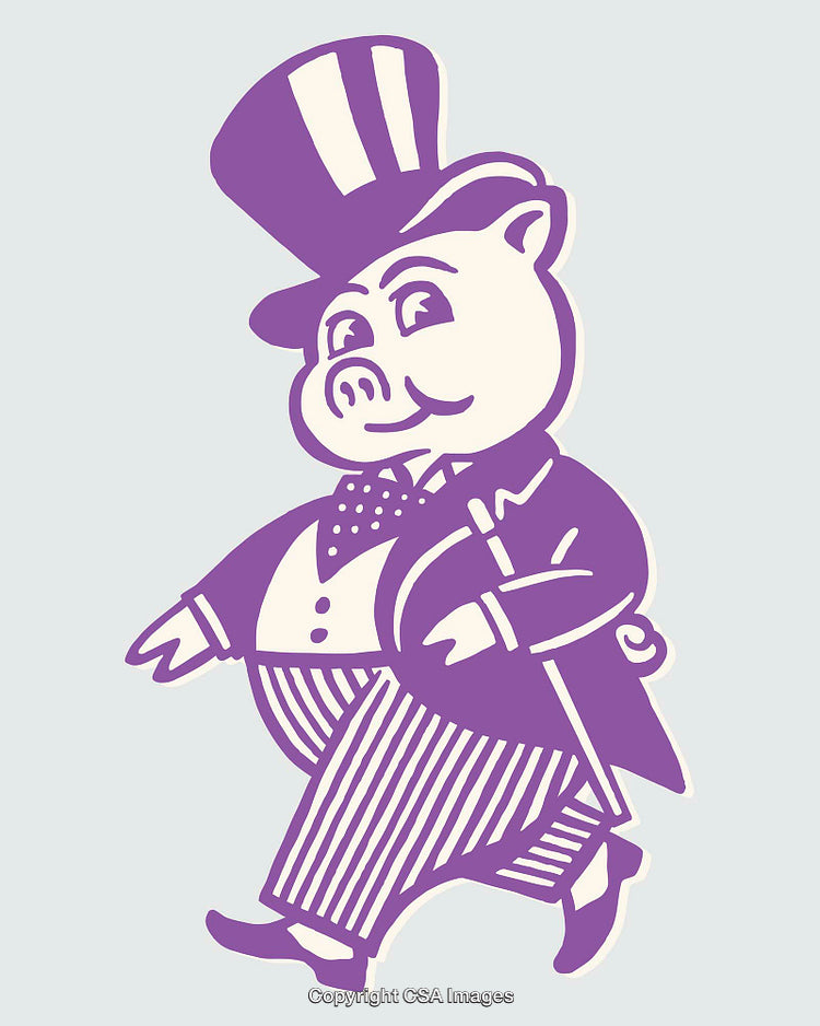 Stylized Illustration of a Fancy Pig in Top Hat and Tailcoat