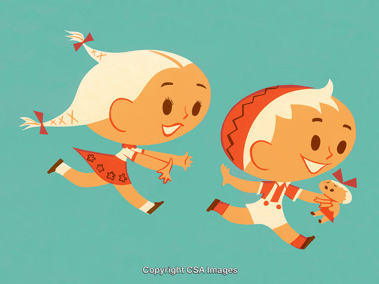 Cheerful Kids Running Happily with Toys Against a Colorful Background